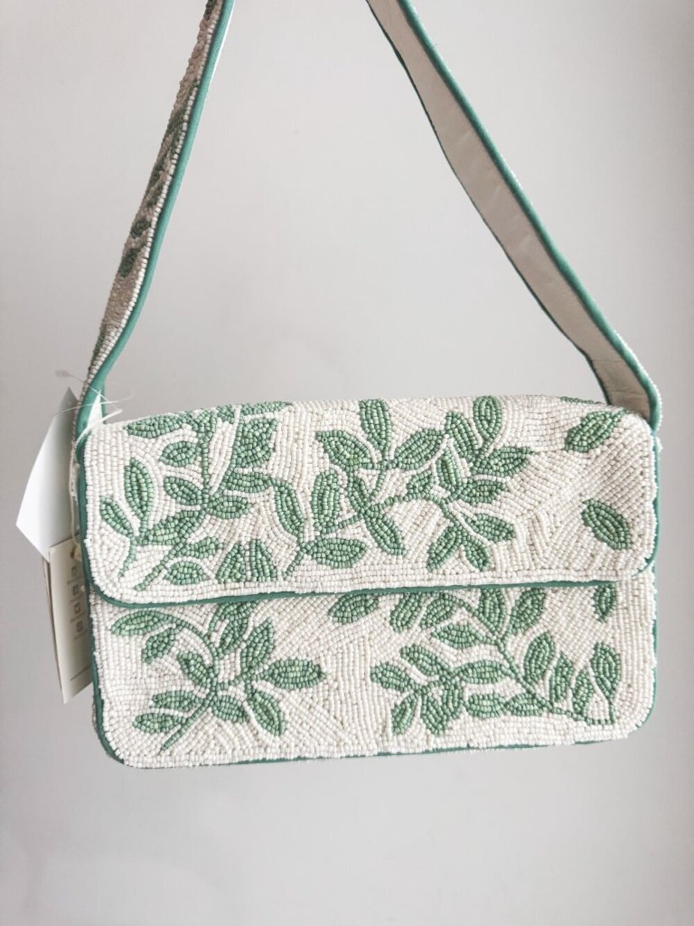 Antik Craft Beaded Green Floral Shoulder Bag